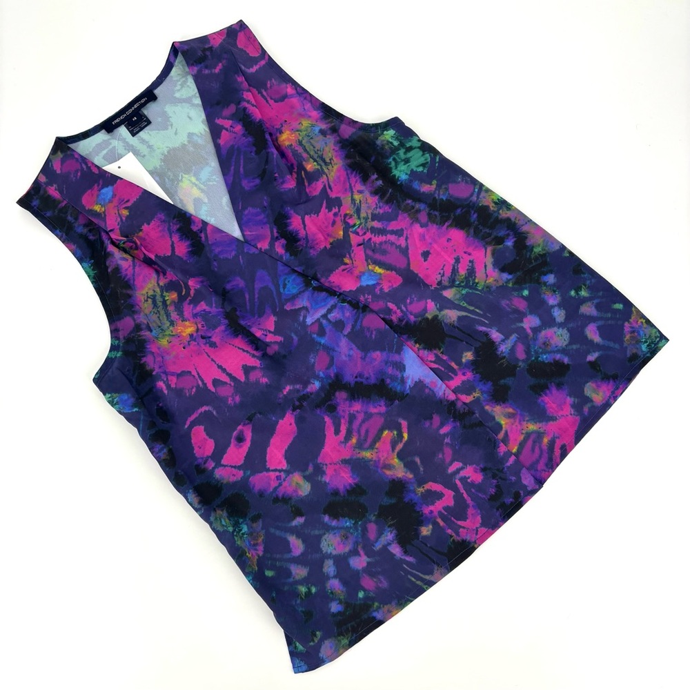 French Connection NWT Multicoloured Wrap Style V-Neck Sleeveless Blouse, XS